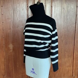 Soft Cashmere Turtleneck Jumper in Black and Ivory Stripes